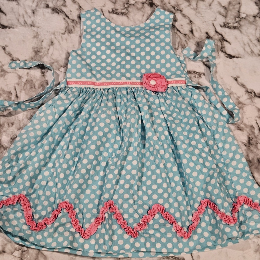 Rare Editions Girls Size 6 Blue Polka Dot Dress Boutique Spring Summer